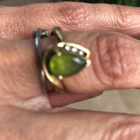 Peridot pave diamonds & sterling silver 9” pendant; marked Italy 925 & ring - Picture 10 of 11